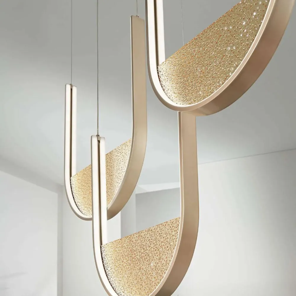Lampadari Moderni-Ondaluce lotus 3r oro lampadario led moderno vetro ambra