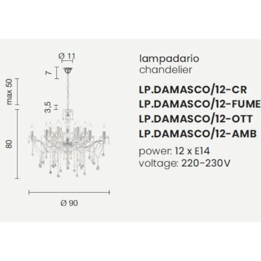 Lampadari Moderni-Ondaluce lp damasco lampadario 12 luci pendenti cristallo