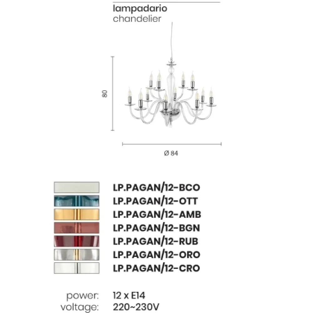 Lampadari Moderni-Ondaluce lp paganini lampadario 12 luci cromo per salotto