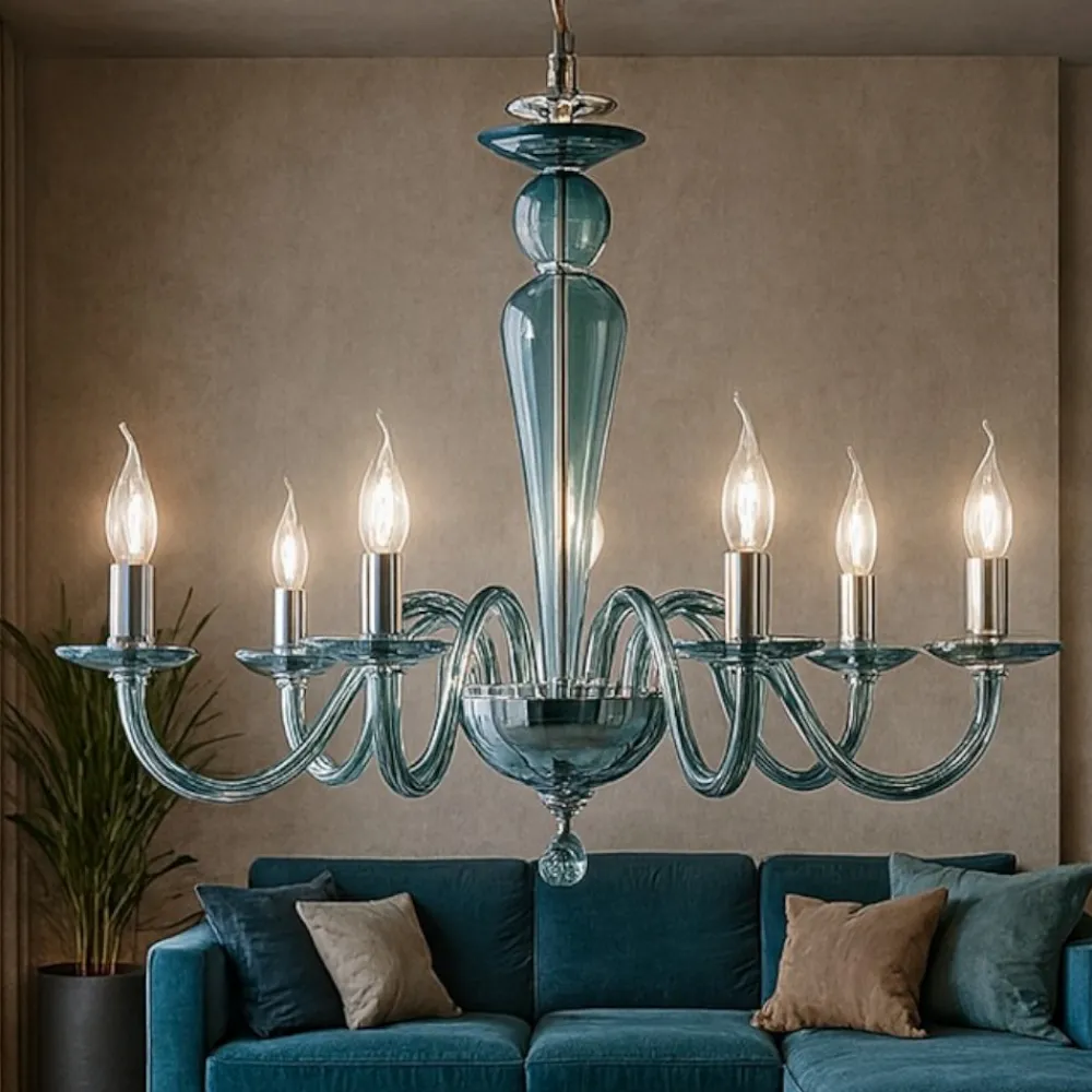 Lampadari Moderni-Ondaluce lp paganini lampadario 6 luci vetri blu ottanio