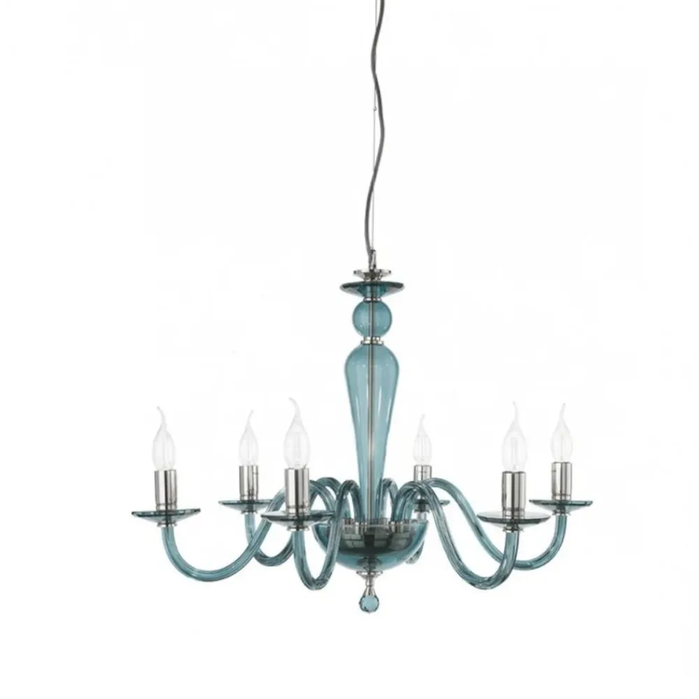 Lampadari Moderni-Ondaluce lp paganini lampadario 6 luci vetri blu ottanio