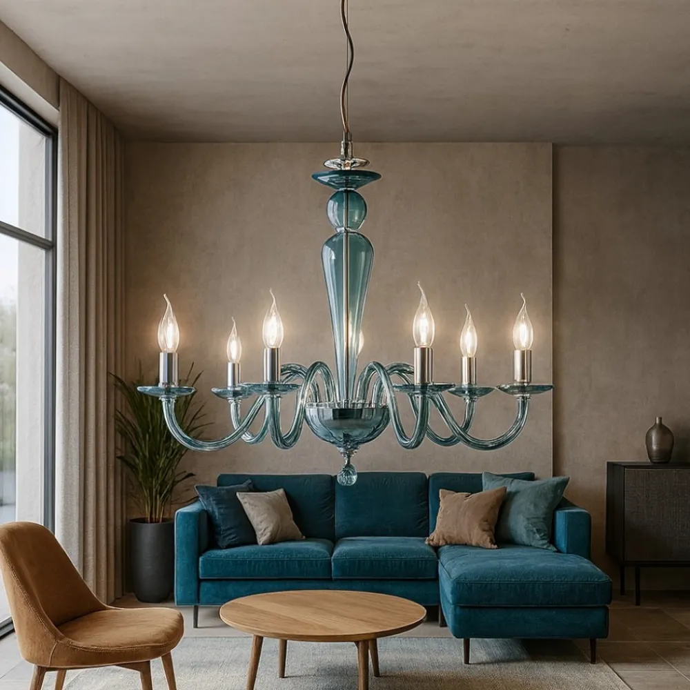 Lampadari Moderni-Ondaluce lp paganini lampadario 6 luci vetri blu ottanio