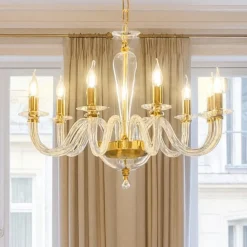 Lampadari Moderni-Ondaluce lp ravel lampadario classico 8 bracci vetro dettagli metallo oro