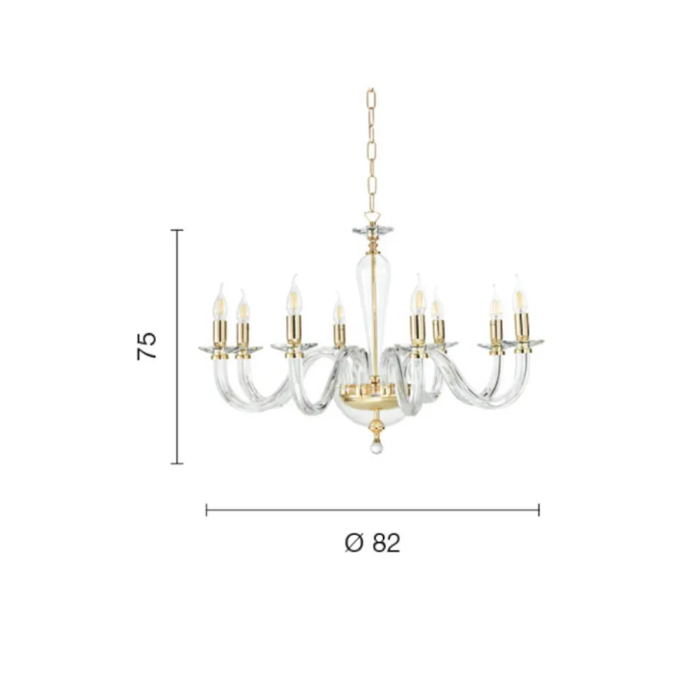 Lampadari Moderni-Ondaluce lp ravel lampadario classico 8 bracci vetro dettagli metallo oro