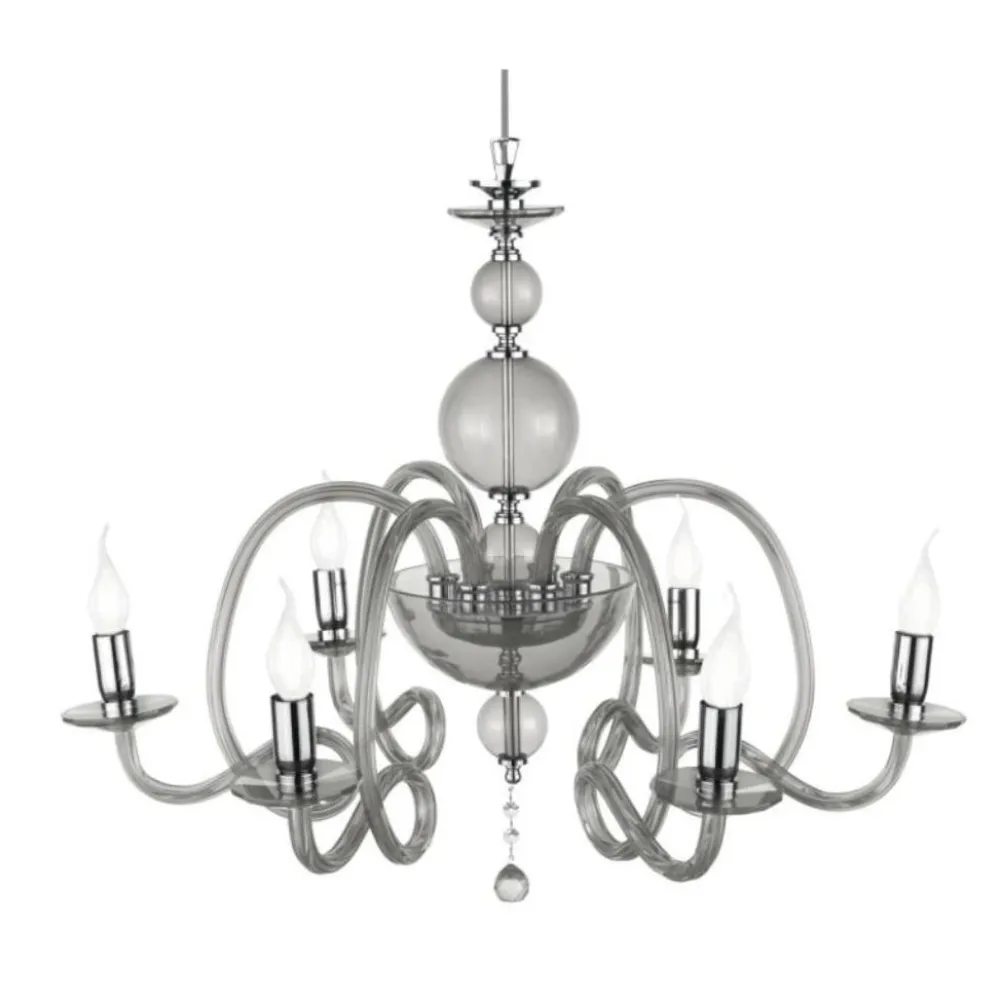 Lampadari Moderni-Ondaluce lp vivaldi 6 braccia vetro grigio fumo per salotto contemporaneo