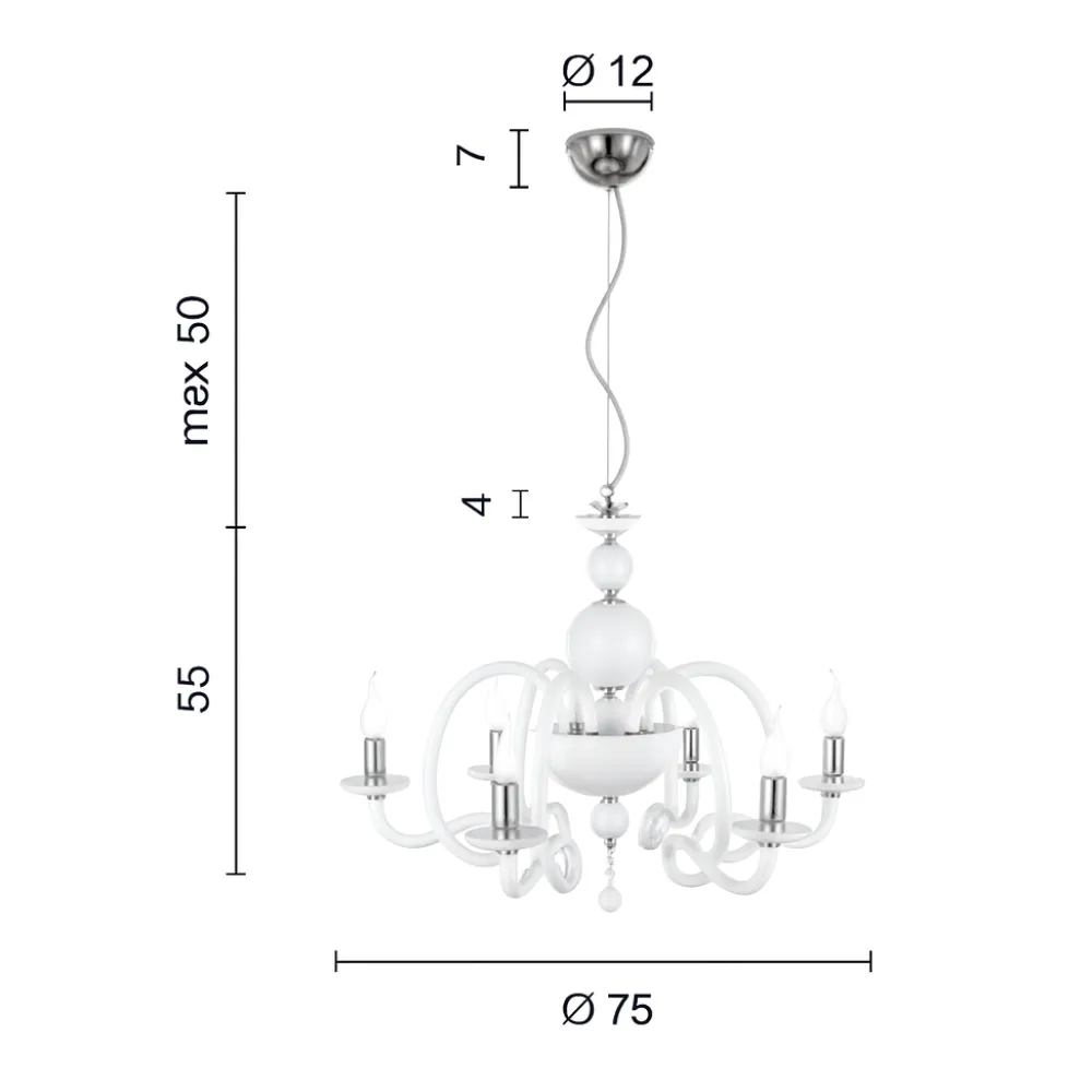 Lampadari Moderni-Ondaluce lp vivaldi 6 braccia vetro grigio fumo per salotto contemporaneo