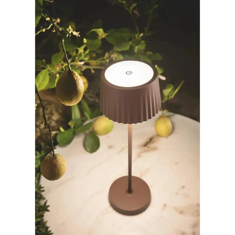 Lampade Da Tavolino Esterno-Ondaluce lt macao lampada da tavolo corten per esterno led touch dimmer