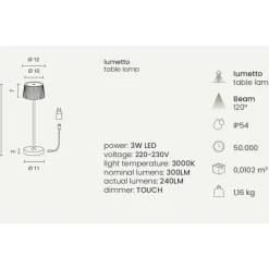 Lampade Da Tavolino Esterno-Ondaluce lt macao lampada da tavolo corten per esterno led touch dimmer