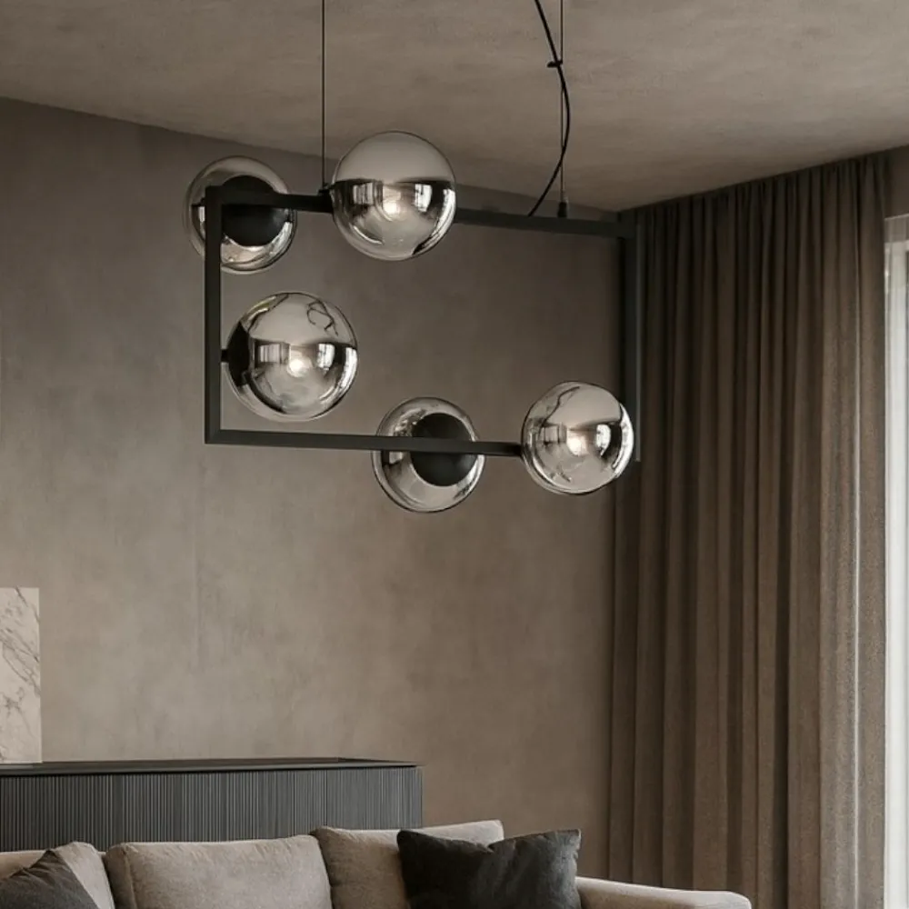 Lampadari Moderni-Ondaluce monile 5 lampadario nero moderno sfere di vetro