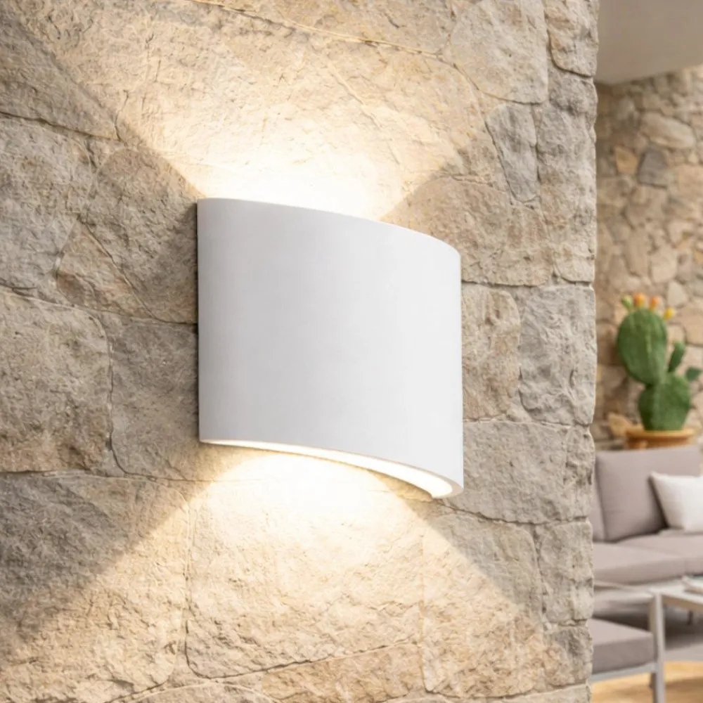 Applique Da Esterno-Ondaluce nevio bianca applique da esterno design curvo biemissione led 3000k