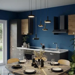 Lampadari Cucina-Ondaluce nina lampadario da cucina nero 6 luci led 3000k dimmerabile