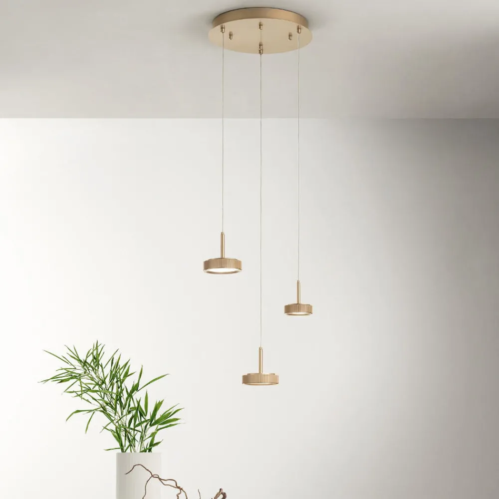 Lampadari Cucina-Ondaluce nina lampadario da cucina a tre luci oro led 24w 3000k dimmerabile