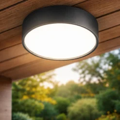Plafoniere Da Esterno-Ondaluce patio plafoniera rotonda esterno antracite led 4000k ip54