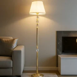 Lampade Da Terra-Ondaluce piantana classica brigida colore oro con cristalli