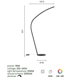 Lampade Da Terra-Ondaluce piantana style nera moderna per soggiorno led 3000k