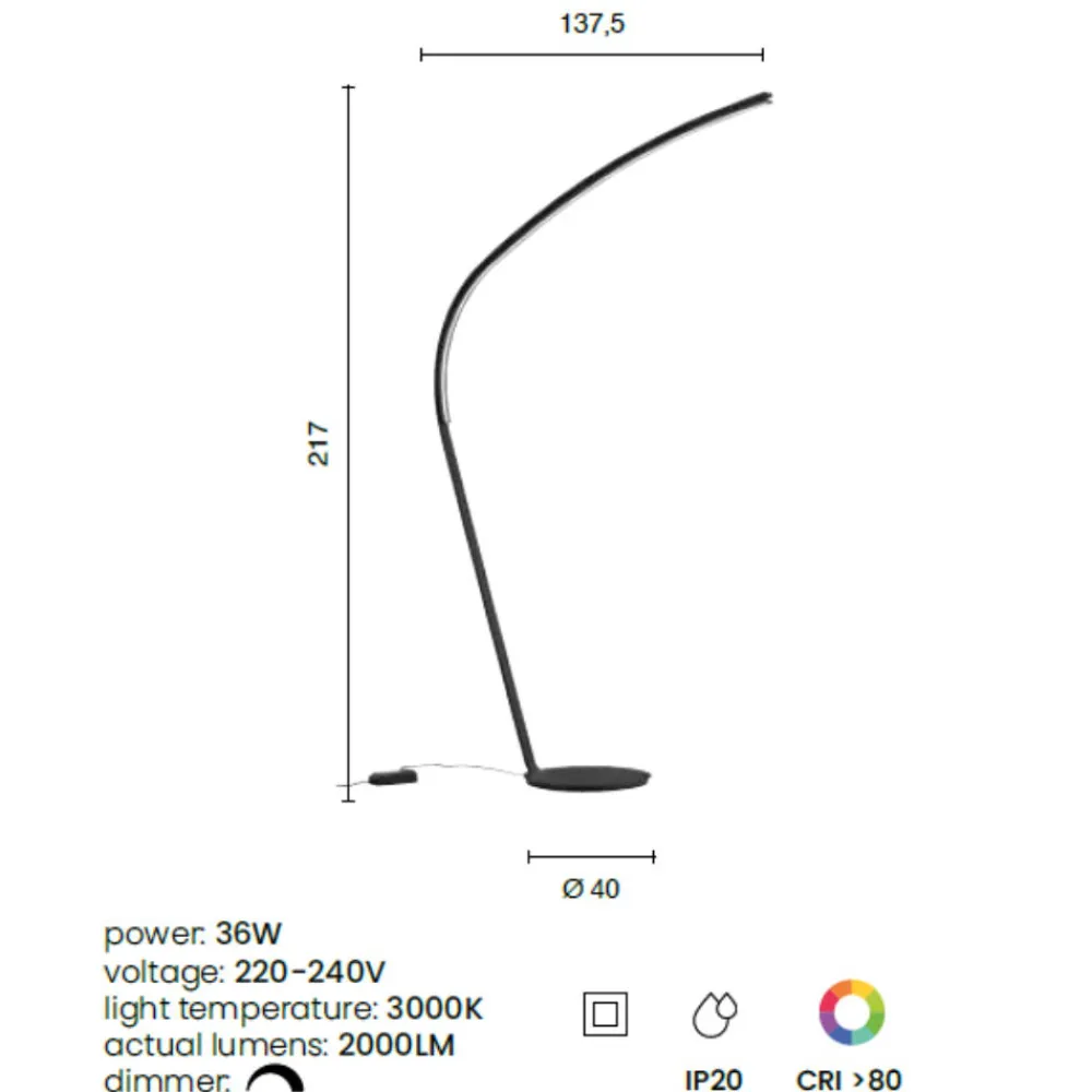 Lampade Da Terra-Ondaluce piantana style nera moderna per soggiorno led 3000k
