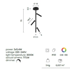 Plafoniere Moderne-Ondaluce plafoniera moderna teddy tortora 3 luci orientabili dimmerabile led 3000k