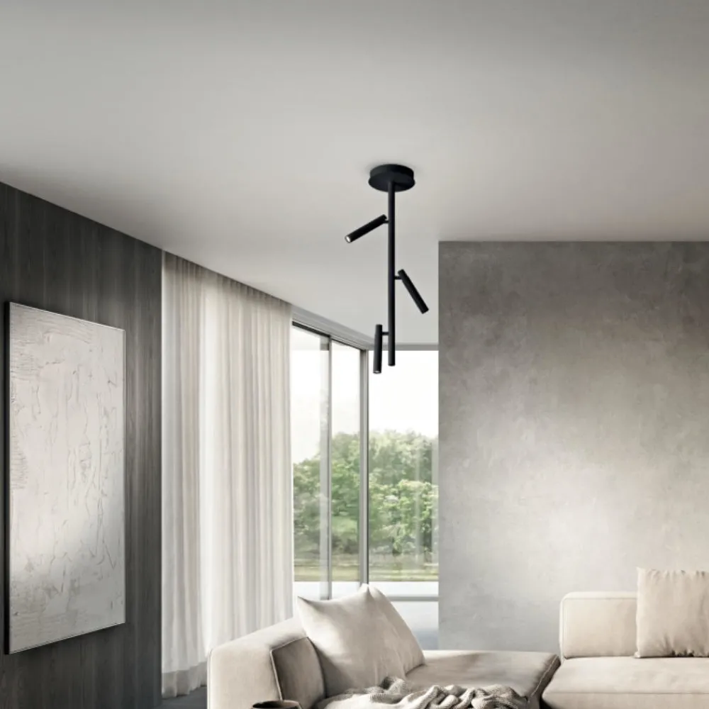 Plafoniere Moderne-Ondaluce plafoniera moderna teddy nera 3 luci orientabili led 3000k dimmerabile