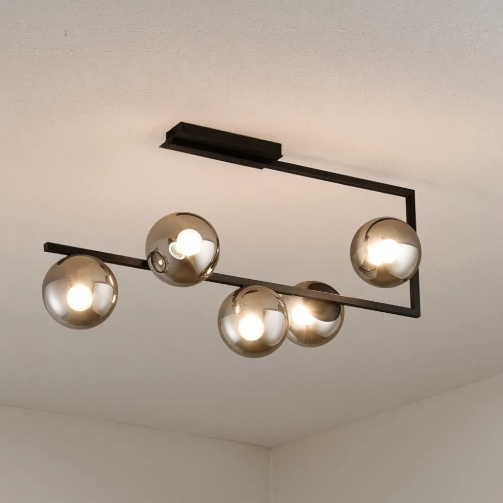 Plafoniere Moderne-Ondaluce pl monile plafoniera moderna nera 5 luci sfere vetro