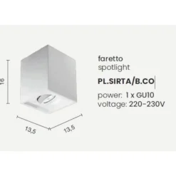 Faretti Da Soffitto-Ondaluce pl sirta faretto in gesso quadrato orientabile bianco