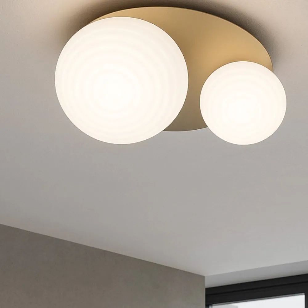 Plafoniere Moderne-Ondaluce pl tondo oro plafoniera vetri bianco per camera da letto