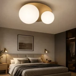 Plafoniere Moderne-Ondaluce pl tondo oro plafoniera vetri bianco per camera da letto