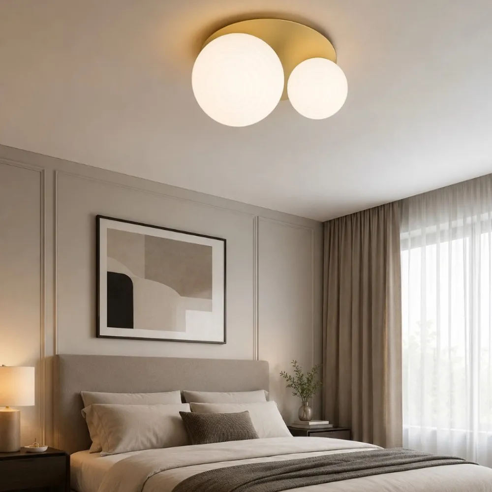 Plafoniere Moderne-Ondaluce pl tondo oro plafoniera vetri bianco per camera da letto