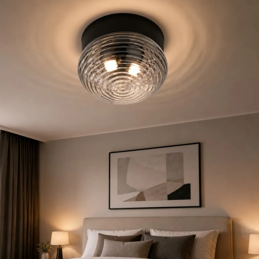 Plafoniere Moderne-Ondaluce pl tondo plafoniera camera da letto vetro fume