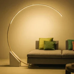Lampade Da Terra-Ondaluce pt run lampada da terra ad arco marmo oro led 35w 3000k