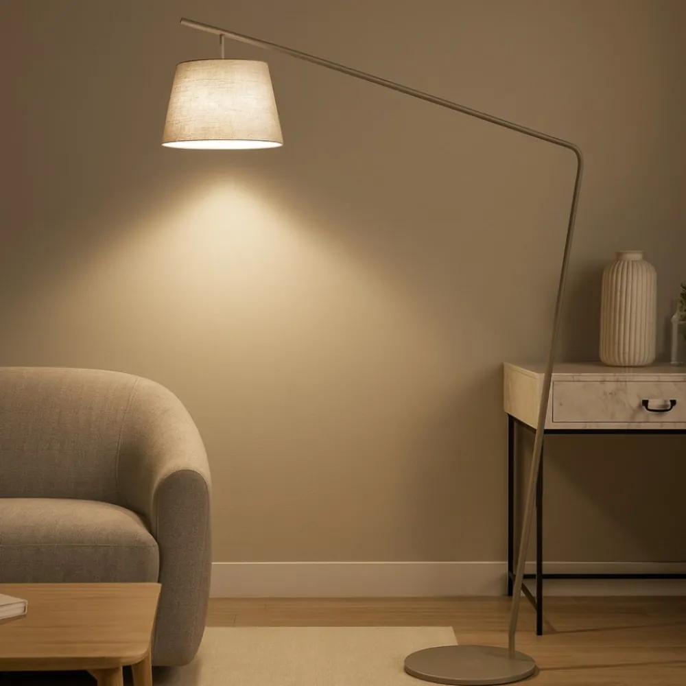 Lampade Da Terra-Ondaluce pt velvet lampada ad arco moderna oro e paralume bianco