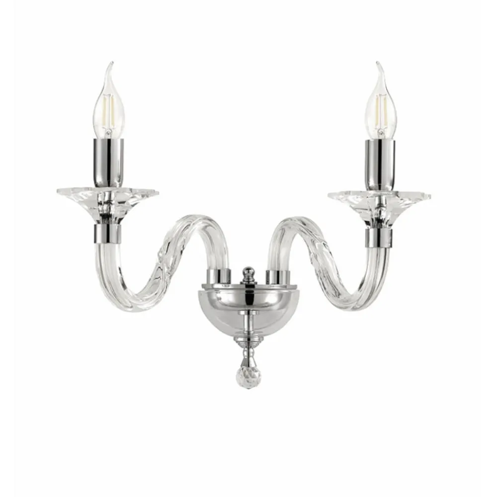 Applique Da Parete-Ondaluce ravel applique classica vetro trasparente dettagli cromo 2 luci