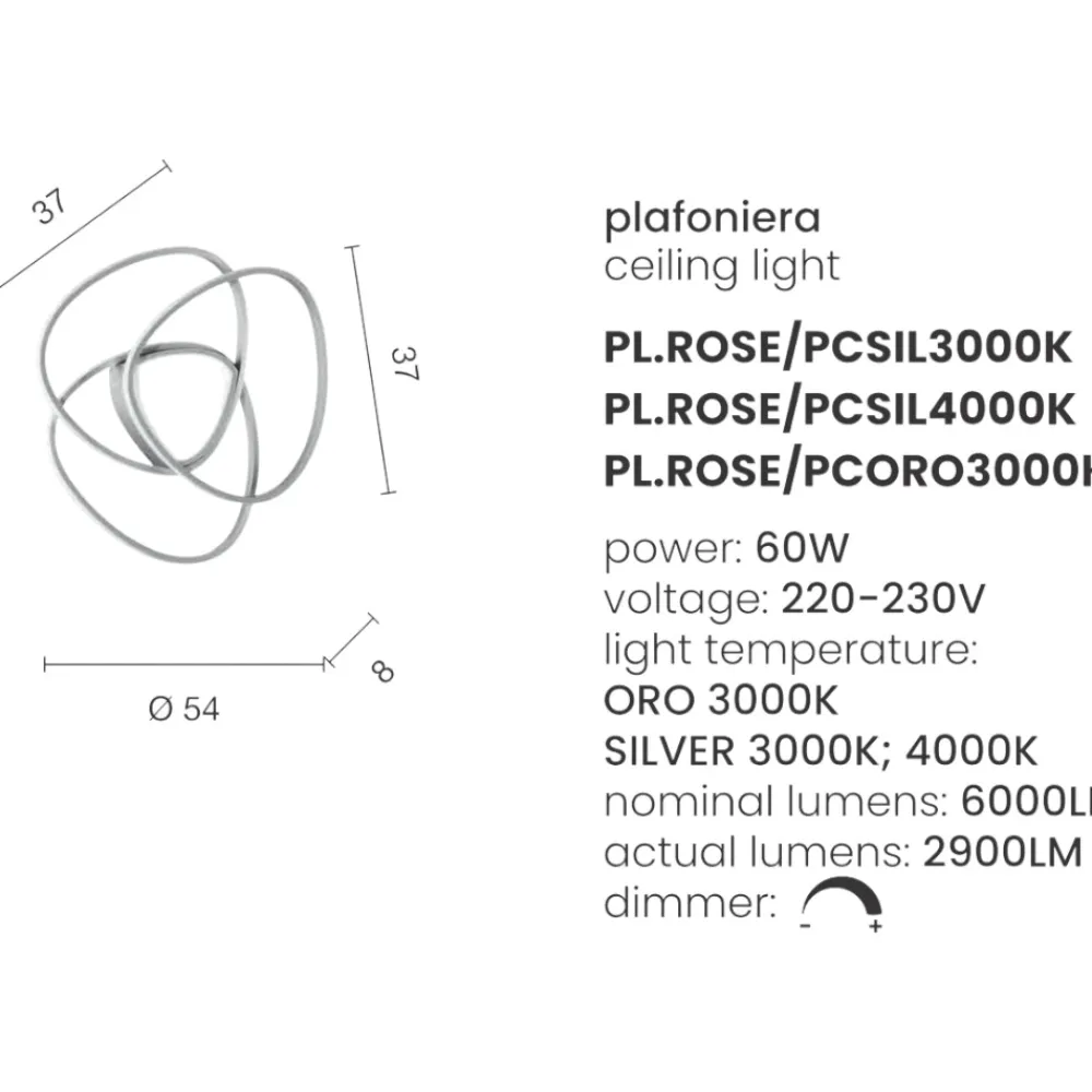 Plafoniere Moderne-Ondaluce rose pc silver plafoniera led 3000k per cucina