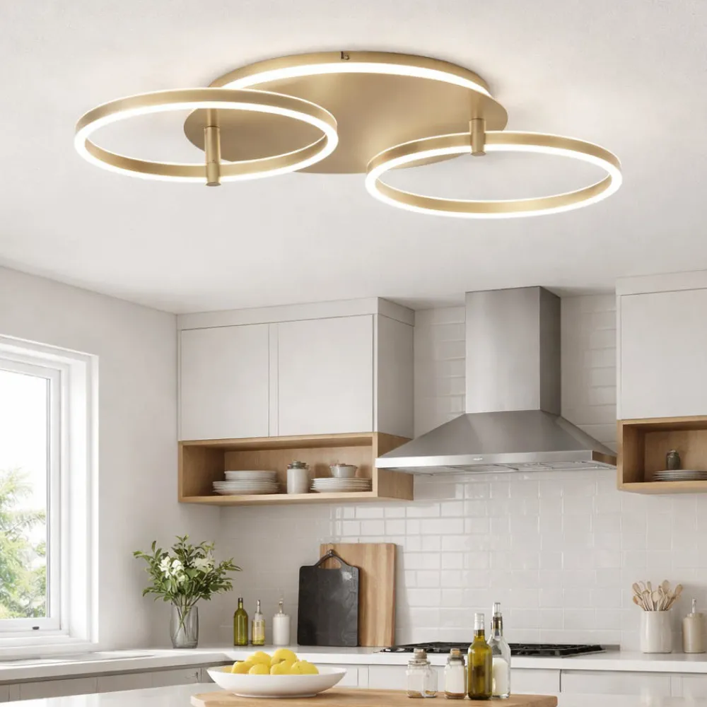 Plafoniere Moderne-Ondaluce sabe plafoniera da cucina oro cerchi led orientabili 75w 3000k dimmerabile