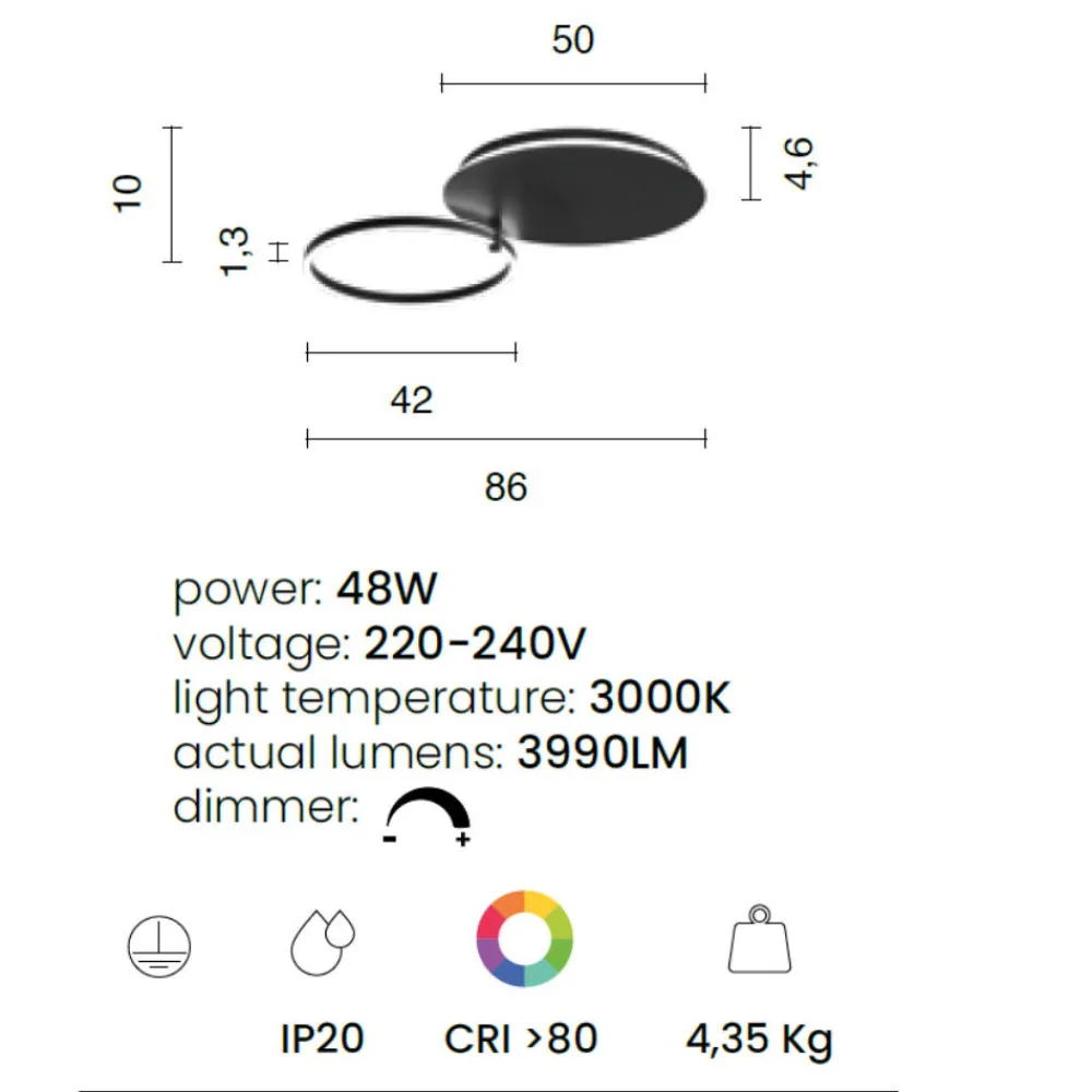 Plafoniere Moderne-Ondaluce sabe plafoniera led da cucina cerchio orientabile led 3000k dimmerabile