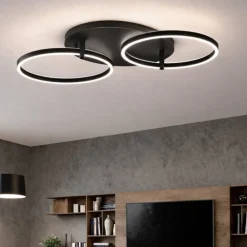 Plafoniere Moderne-Ondaluce sabe plafoniera nera moderna due cerchi led orientabili 3000k dimmerabile
