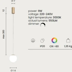Lampade A Sospensione-Ondaluce santos lampada moderna a sospensione 9w 3000k oro sfera vetro bianco