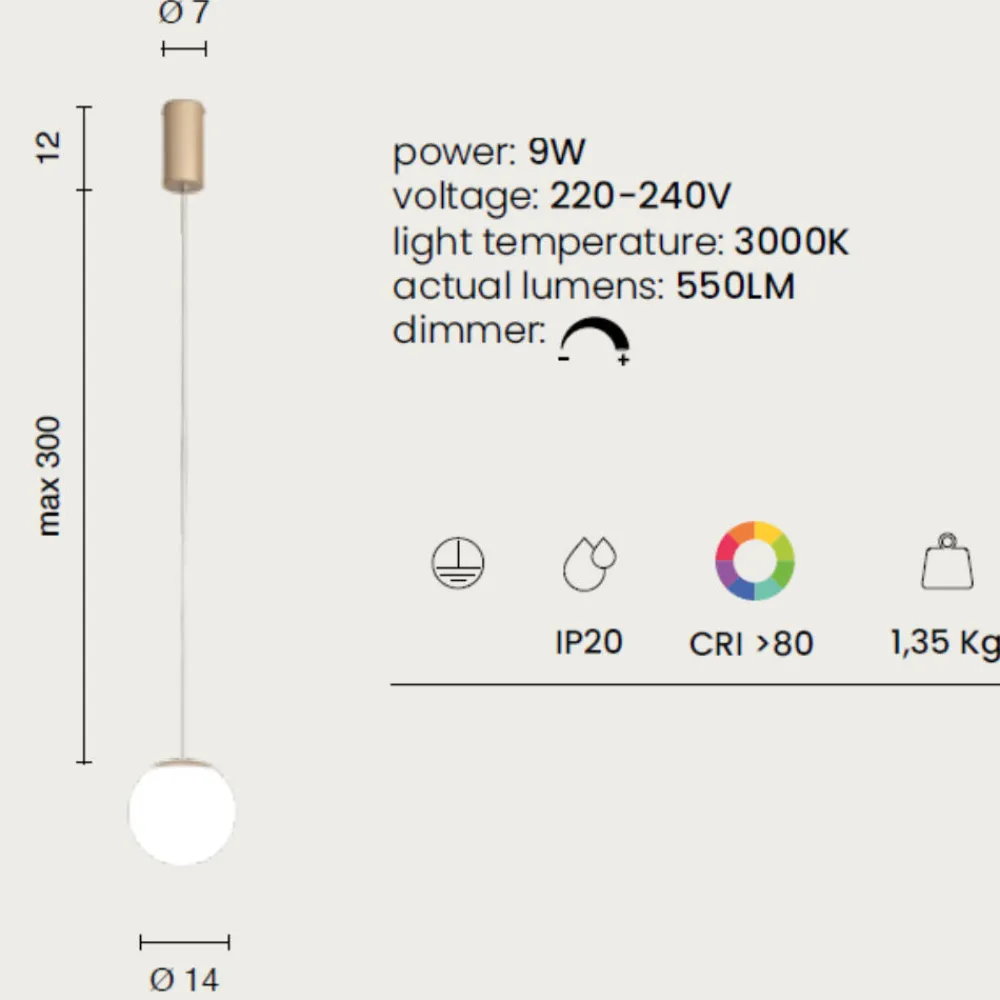 Lampade A Sospensione-Ondaluce santos lampada moderna a sospensione 9w 3000k oro sfera vetro bianco