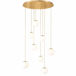 Lampadari Moderni-Ondaluce santos lampadario a sospensione oro moderno 8 luci 60w 3000k sfere vetro bianco