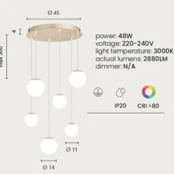 Lampadari Moderni-Ondaluce santos lampadario moderno oro 6 luci sfere vetro bianco led 3000k