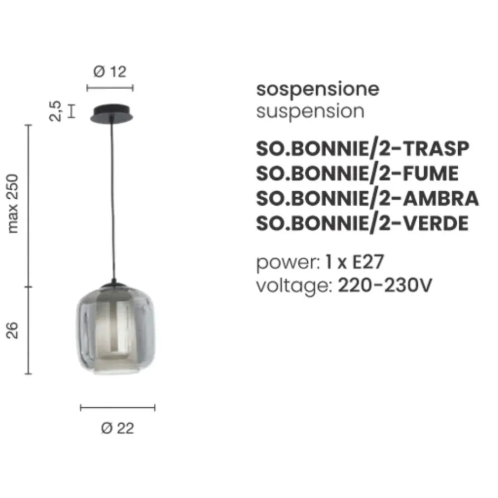 Lampade A Sospensione-Ondaluce so bonnie2 vetro trasparente base nero lampada sospensione