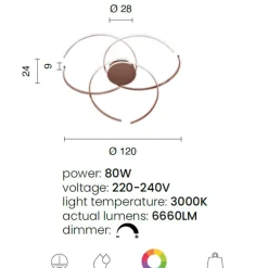 Plafoniere Moderne-Ondaluce soffira plafoniera marrone led 80w 3000k dimmerabile per soggiorno moderna