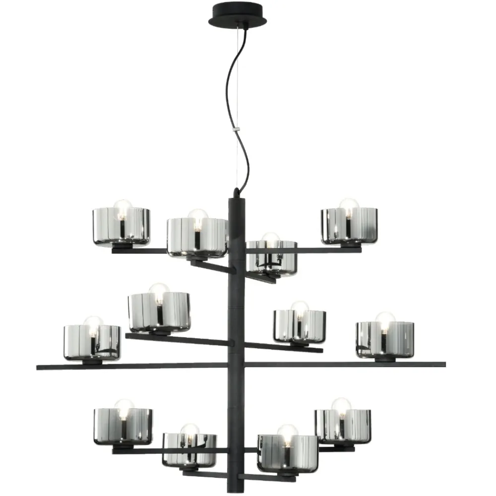 Lampadari Moderni-Ondaluce so figaro lampadario nero 12 luci per salone moderno