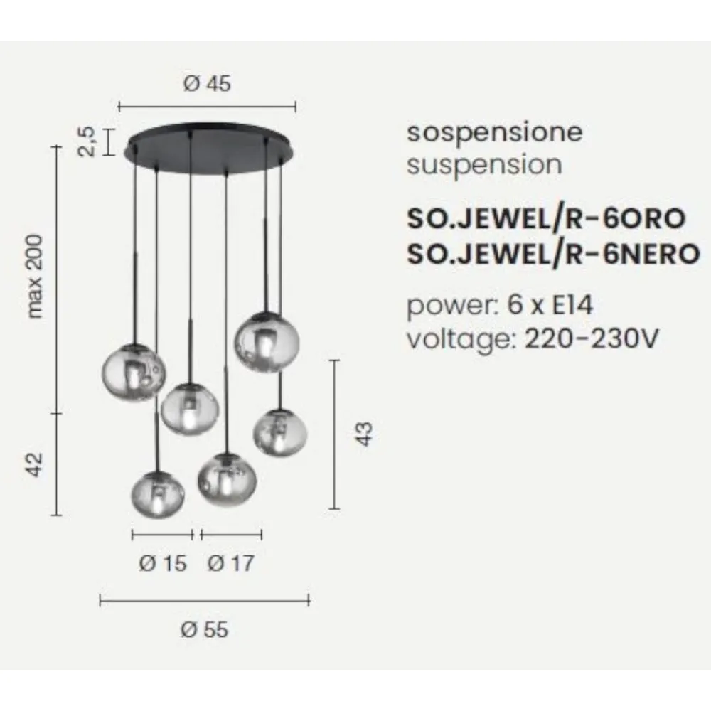 Lampadari Moderni-Ondaluce so jewel lampadario sei sfere oro