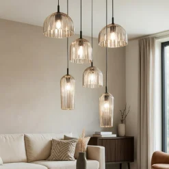 Lampadari Moderni-Ondaluce so puck 6 luci lampadario moderno vetri ambra a cascata per soggiorno