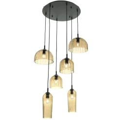 Lampadari Moderni-Ondaluce so puck 6 luci lampadario moderno vetri ambra a cascata per soggiorno