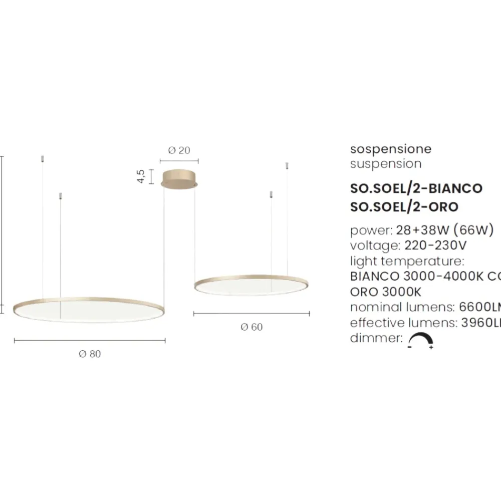 Lampadari Moderni-Ondaluce so soel 2 oro lampadario moderno cerchi led