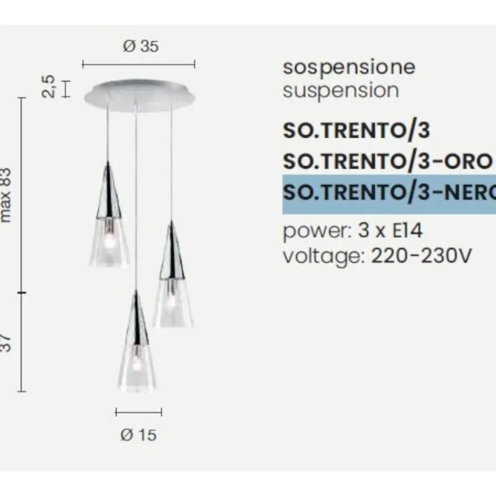 Lampadari Cucina-Ondaluce so trento 3 lampadario per cucina moderna nero coni di vetro