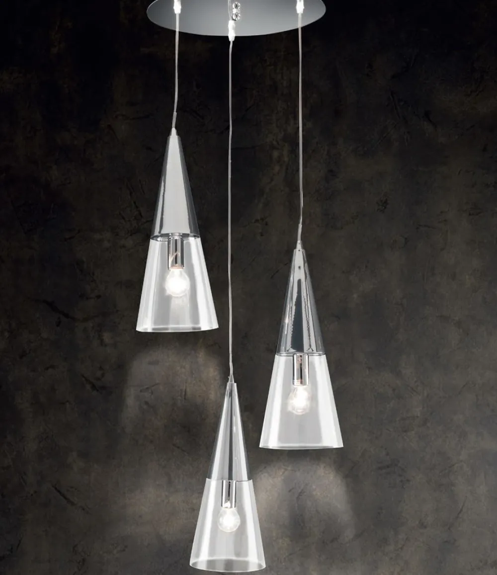 Lampadari Cucina-Ondaluce so trento 3 lampadario tre coni cromo vetri trasparenti