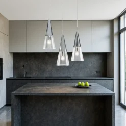 Lampadari Cucina-Ondaluce so trento 3 lampadario tre coni cromo vetri trasparenti