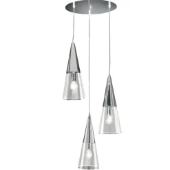 Lampadari Cucina-Ondaluce so trento 3 lampadario tre coni cromo vetri trasparenti